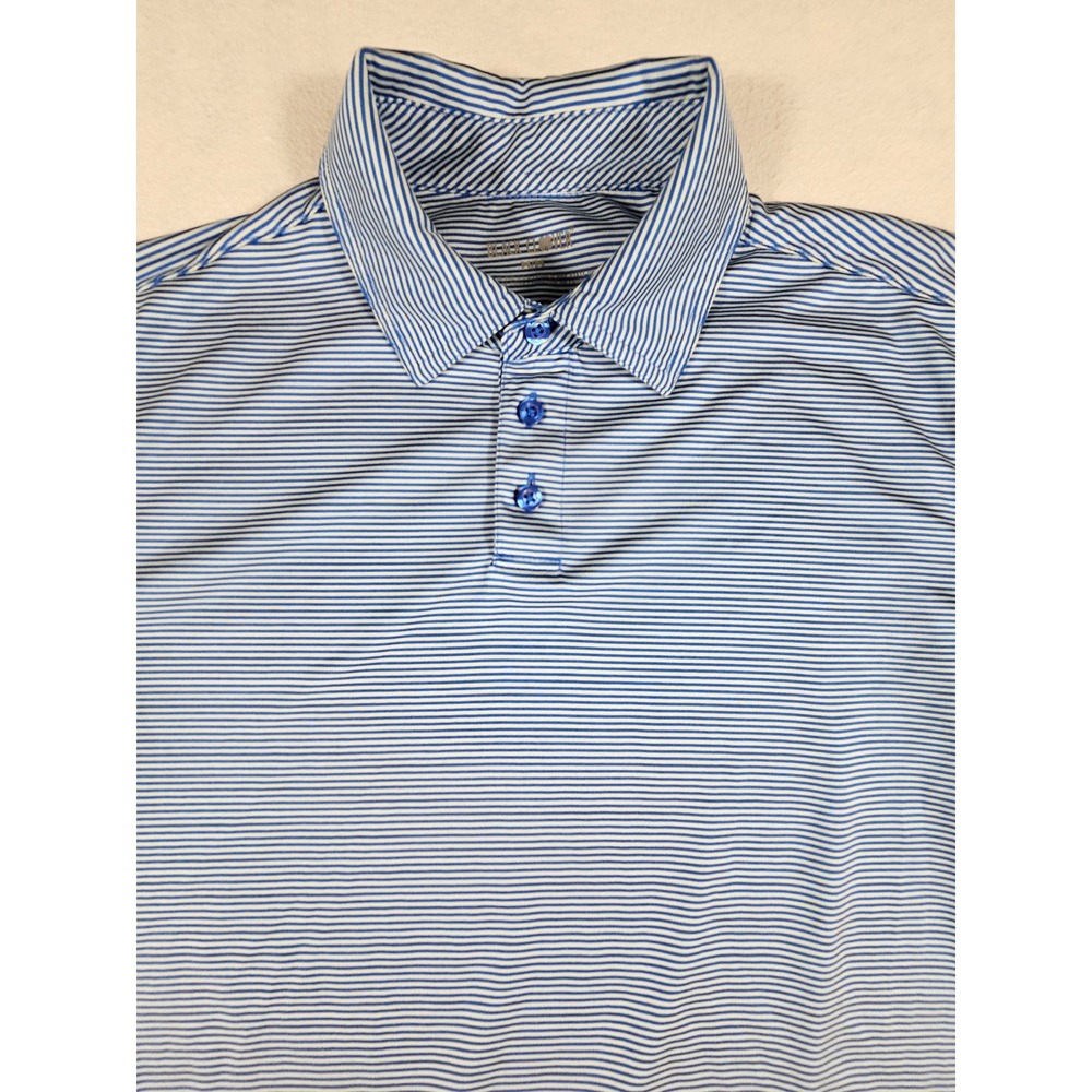 Black Clover Mens Blue White Striped Performance Golf Polo Shirt Size Medium